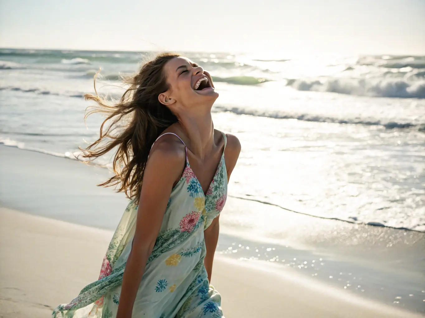 Zdjęcie ubezpieczonej osoby na plaży, z uśmiechem i spokojem, symbolizujące bezpieczeństwo i ochronę. This image will represent the Travel Insurance service offered by Horyzont Travel.