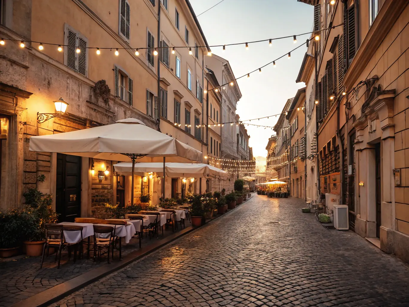 A bustling European city street with iconic architecture, representing a last-minute city break deal.